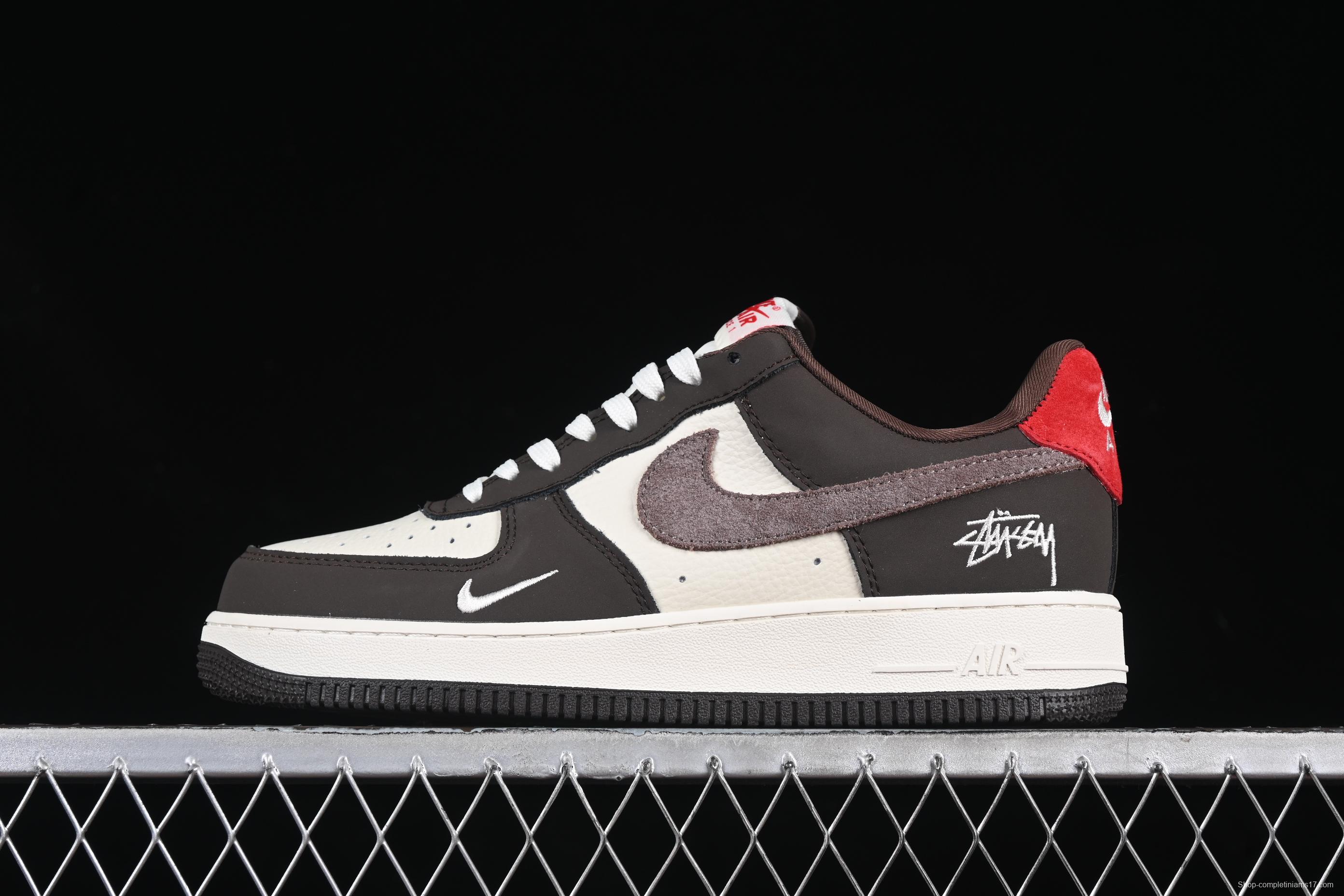 Nike Air Force 1 '07 Low Stussy Collaboration Red Tail Chocolate Low-Top Casual Sneakers - KK1988-057