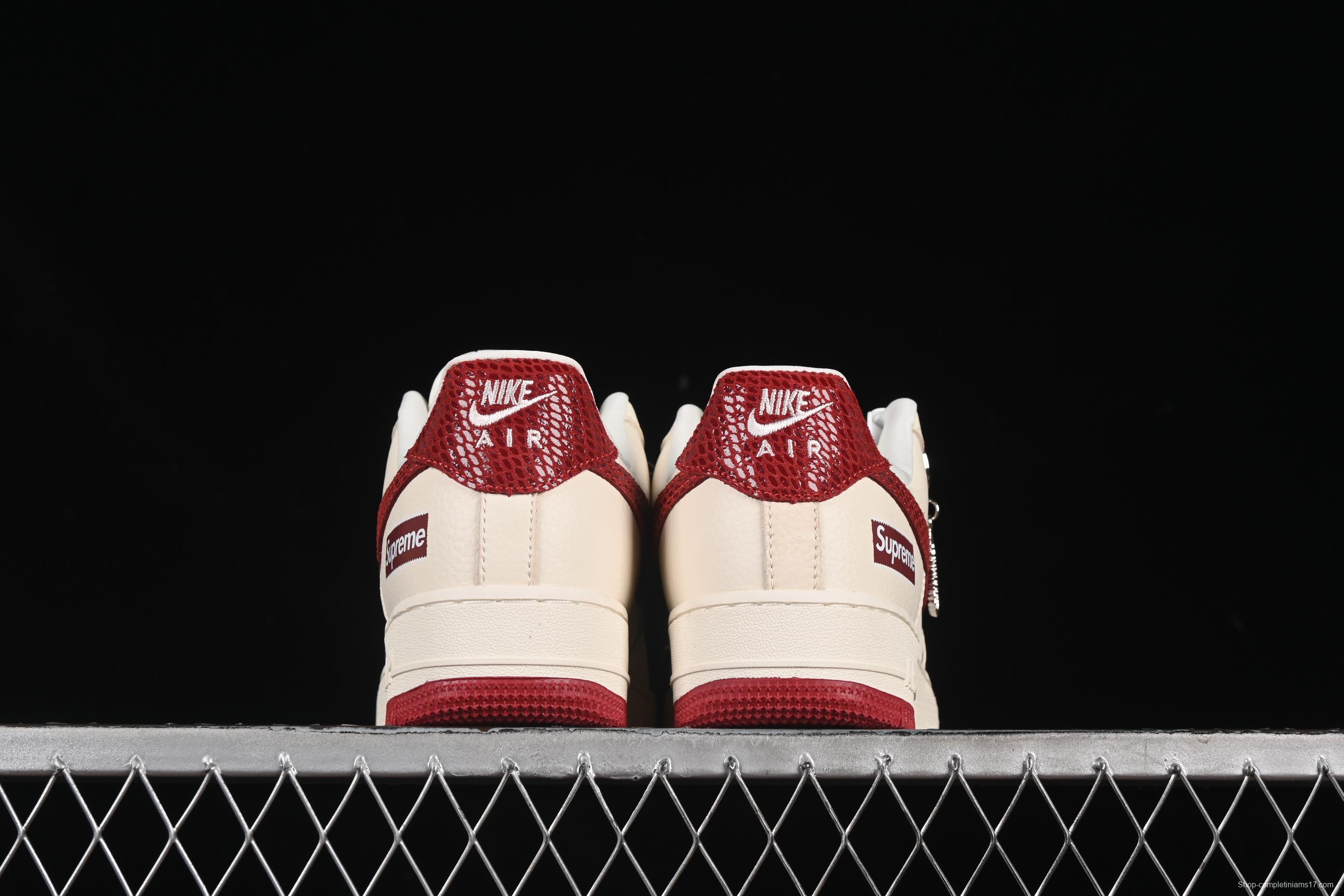 Nike Air Force 1 '07 Low Supreme Collaboration Sneakers with Red Snake Swoosh - DF0188-040