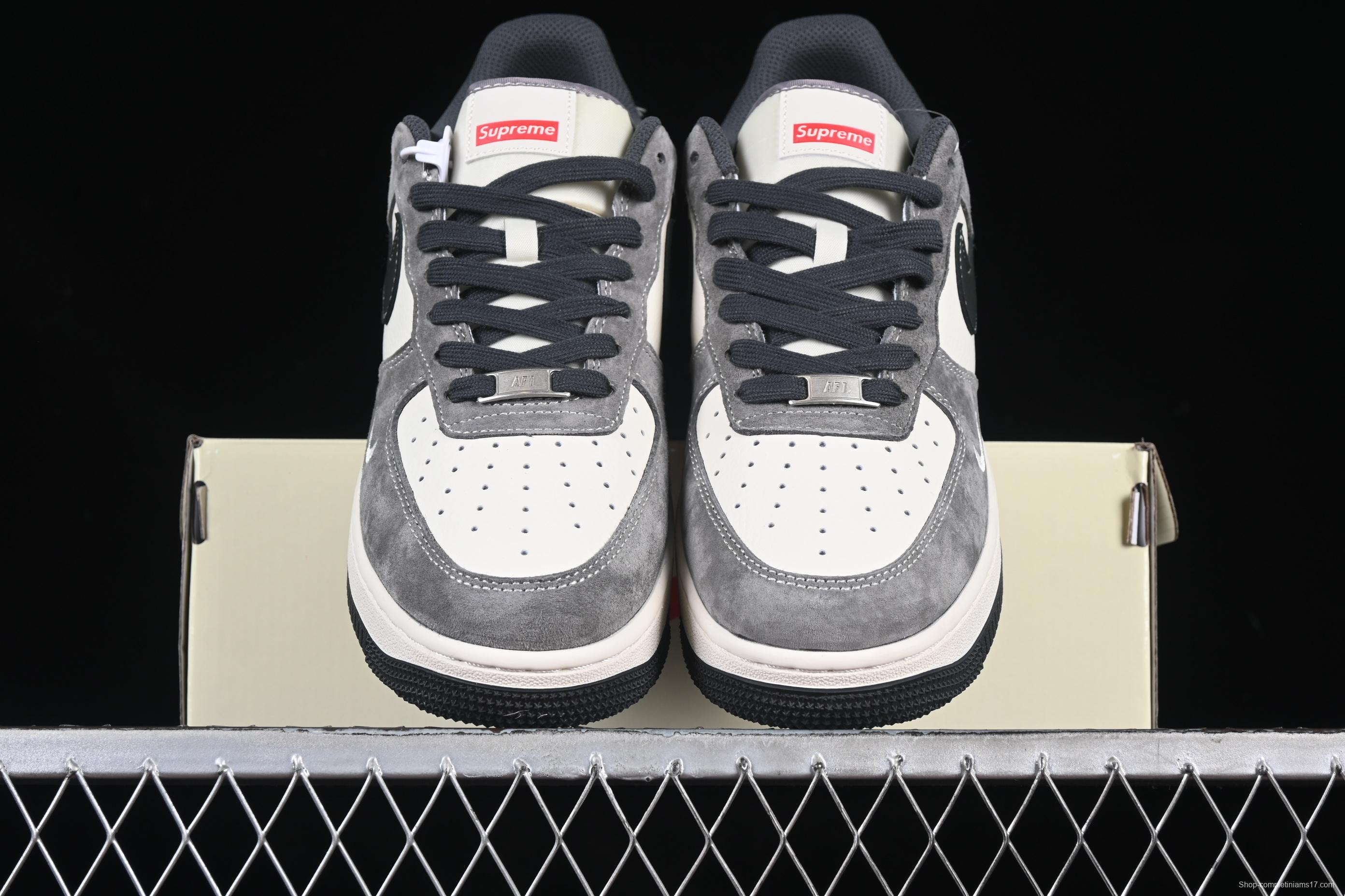 Nike Air Force 1 '07 Low Supreme Collaboration Black Grey Patchwork Casual Sneakers - XZ6188-792