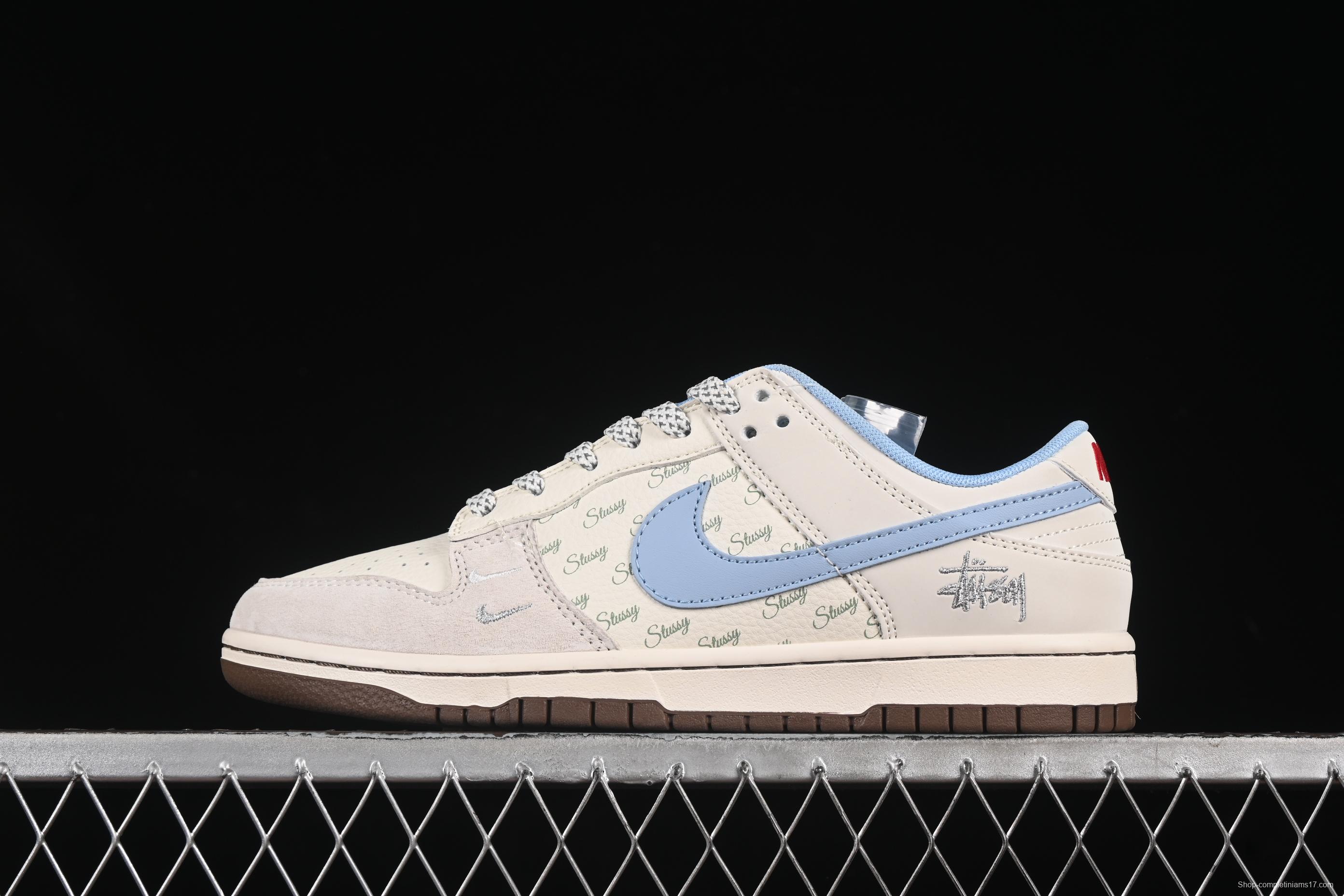 Nike SB Dunk Low Stussy Collaboration Water Blue Swoosh Anniversary Custom Low-Top Casual Skate Shoes - ZH2598-248