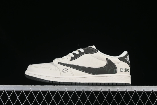 Nike Travis Scott x Fragment Design x Air Jordan 1 Low OG SP AJ1 Retro Sneakers with Reverse Swoosh and Cactus Jack Branding - LD2025-006