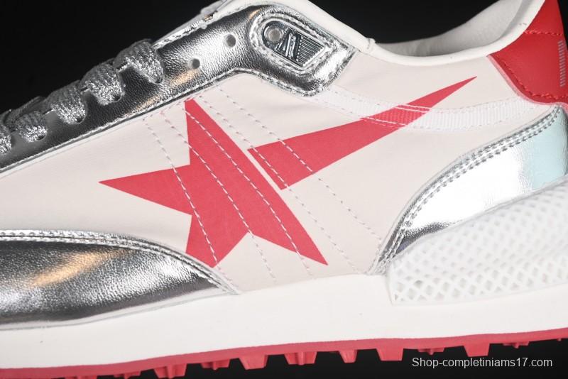 Golden Goose Marathon White Red Silver Comfortable Low-Top Lifestyle Sneakers - H8D4