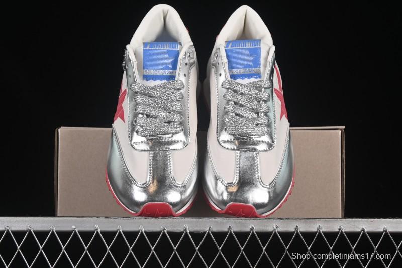Golden Goose Marathon White Red Silver Comfortable Low-Top Lifestyle Sneakers - H8D4
