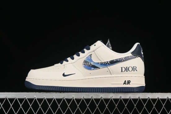 Nike Air Force 1 '07 Low Dior Collaboration Blue Iridescent Swoosh Casual Sneakers - XS1958-569