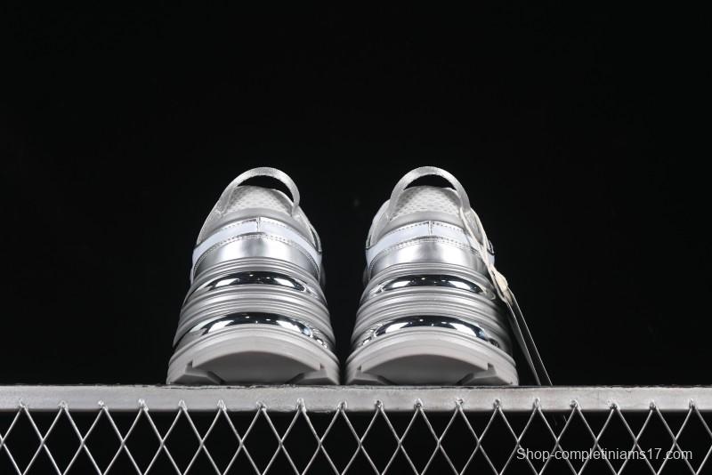 GG-CC Chunky Low Casual Fashion Sneakers with Thick Sole and Height Increasing Design - 2607 Silver