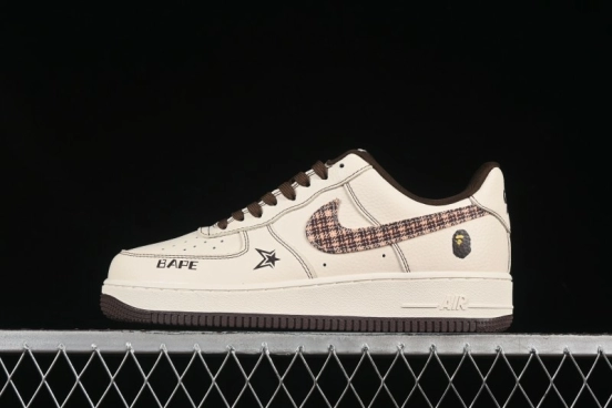 Nike Air Force 1 '07 Low Bape Collaboration Beige Camo Casual Sneakers - DF0188-052