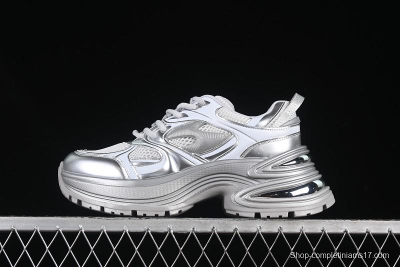 GG-CC Chunky Low Casual Fashion Sneakers with Thick Sole and Height Increasing Design - 2607 Silver