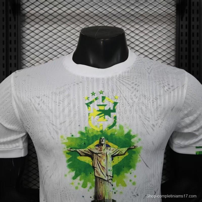 Player Version 2025 Brazil White with Christ the Redeemer Watercolor Jersey