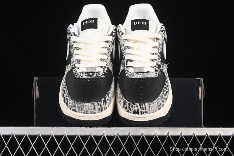 Nike Air Force 1 '07 Low Dior Collaboration Pattern Black White Swoosh Casual Sneakers - XS1958-581