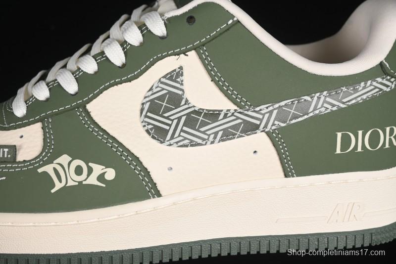 Nike Air Force 1'07 Low Dior Collaboration Dark Green Floral Swoosh Casual Sneakers - KK1988-081