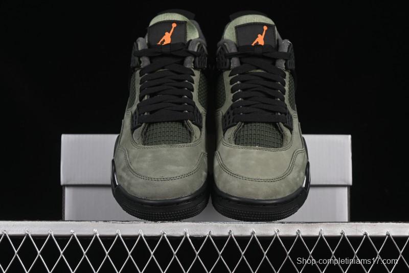 Nike Undefeated x Air Jordan 4 OG Sneakers in Olive Green Suede with Orange and Black Accents - IB1519-200