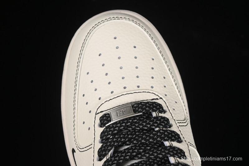 Nike Air Force 1'07 Low Stussy Collaboration Black Swoosh Casual Sneakers - HH7518-059