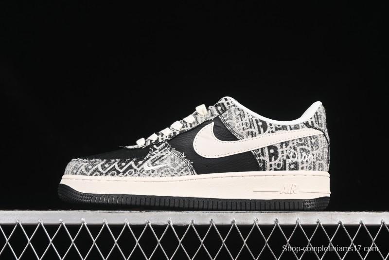 Nike Air Force 1 '07 Low Dior Collaboration Pattern Black White Swoosh Casual Sneakers - XS1958-581