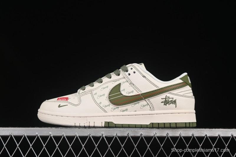 Nike SB Dunk Low Stussy Collaboration Beige Green Anniversary Custom Low-Top Casual Skate Shoes - XS6089-533
