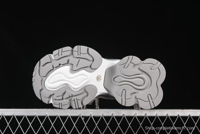 GG-CC Star Same Style Lace-Up Hollow Out Dad Shoes with 5cm Hidden Height Increase - G25X269 White Blue