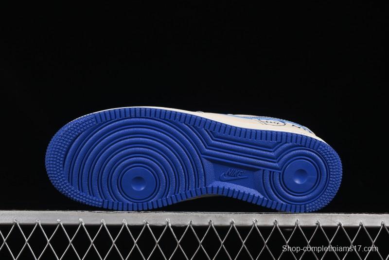 Nike Air Force 1'07 Low Casual Sneakers with Blue Line Ghost Face Design - DF0188-053