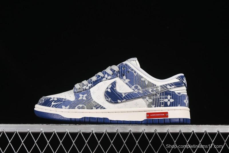 Nike SB Dunk Low LV Collaboration Blue Denim Anniversary Custom Low-Top Casual Skate Shoes - SC9772-808