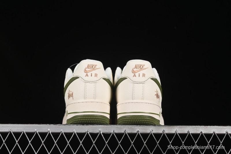 Nike Air Force 1 '07 Low Stussy Collaboration Green Swoosh Gold Embroidery Casual Sneakers - XX3168-151