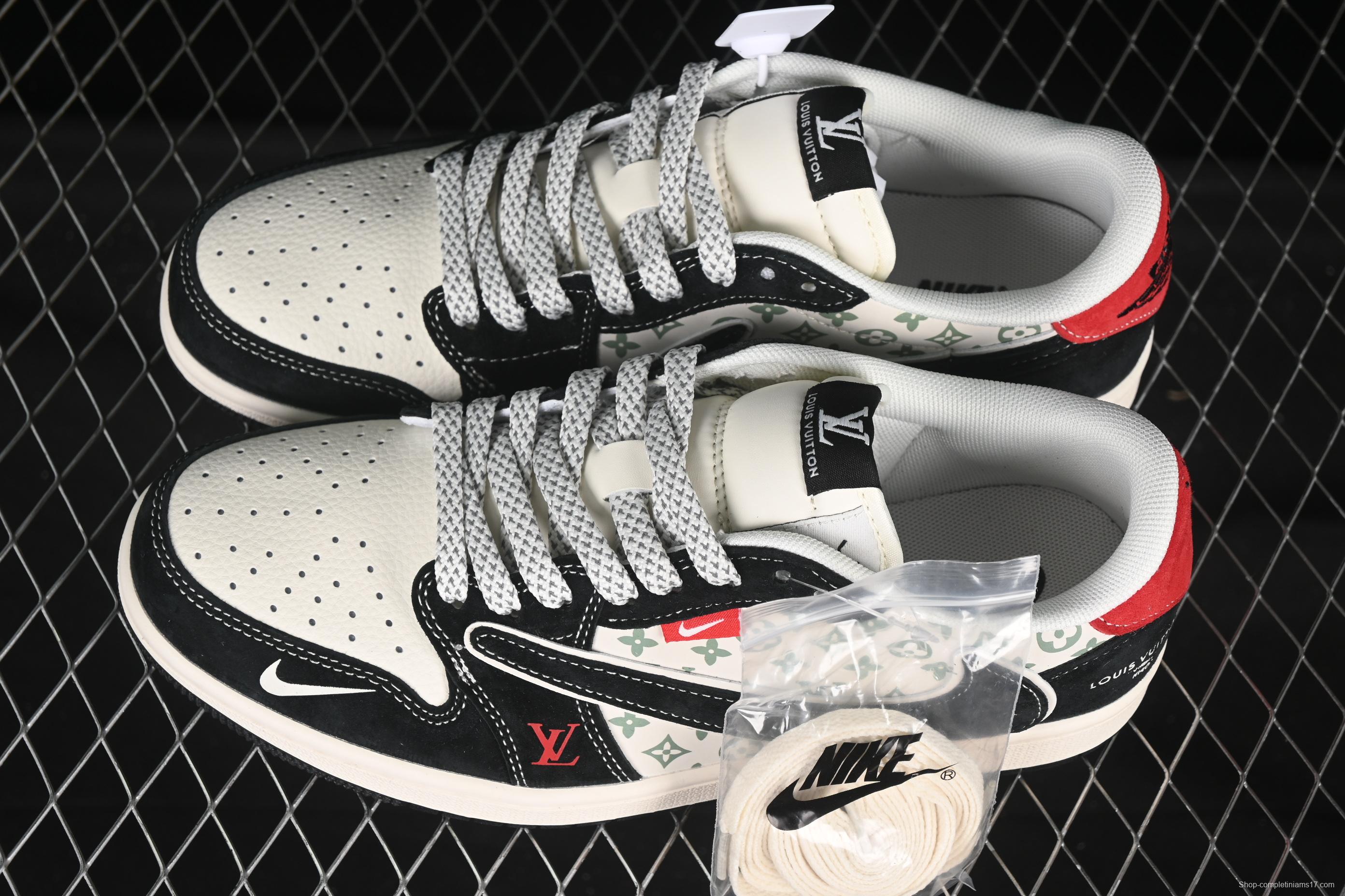 Nike Travis Scott x Fragment Design x Air Jordan 1 Low OG SP AJ1 LV Collaboration Black Red Toe Low Top Lifestyle Sneakers - YX5066-333