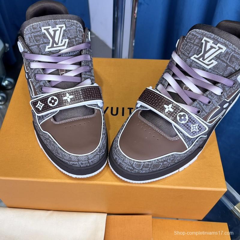 2025 Unisex Louis Vuitton Brown Grey Leather Trainer