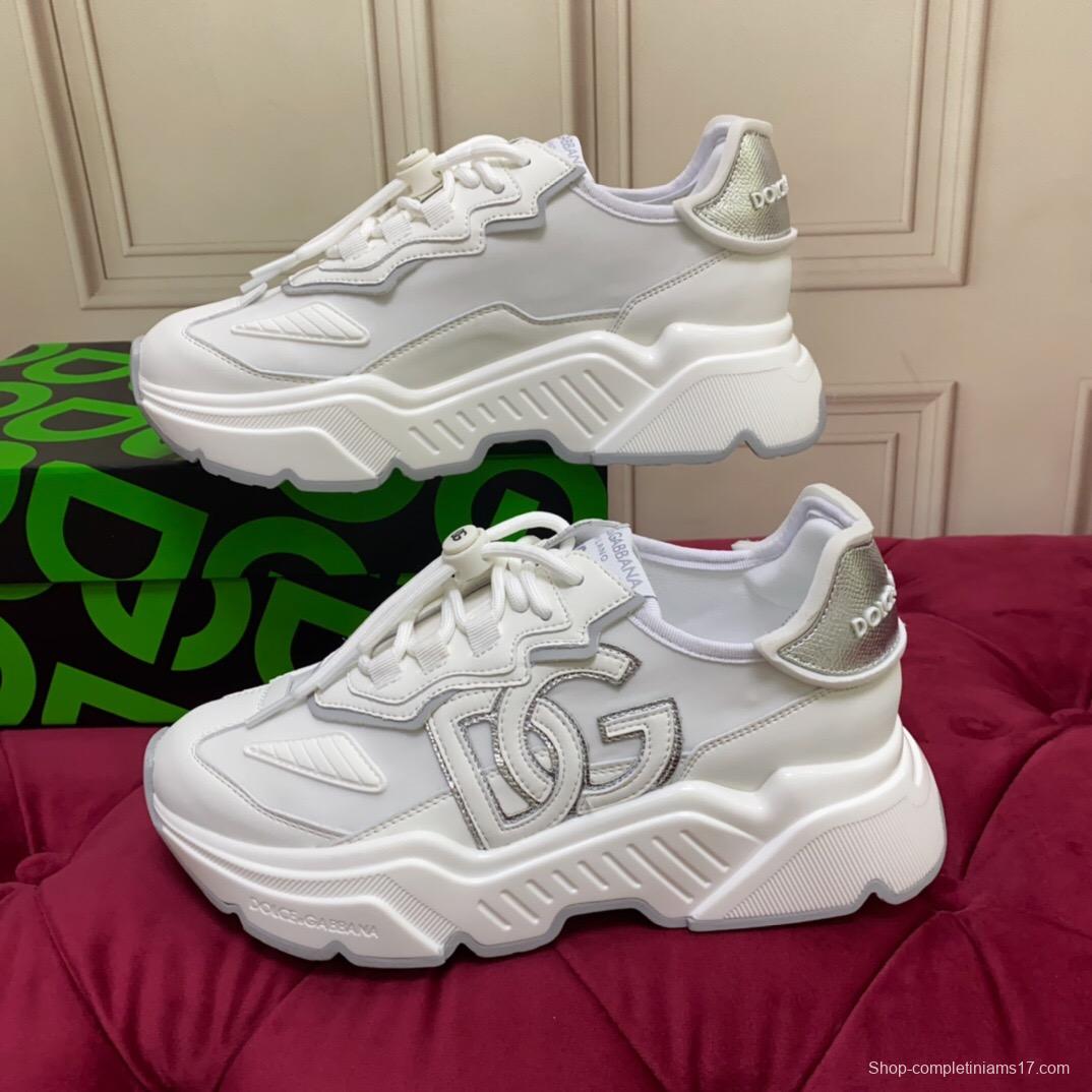 2025 Unisex Dolce & Gabbana White Grey Leather Lycra Sneakers DG Craft LY00330(F)/LY00340(M)