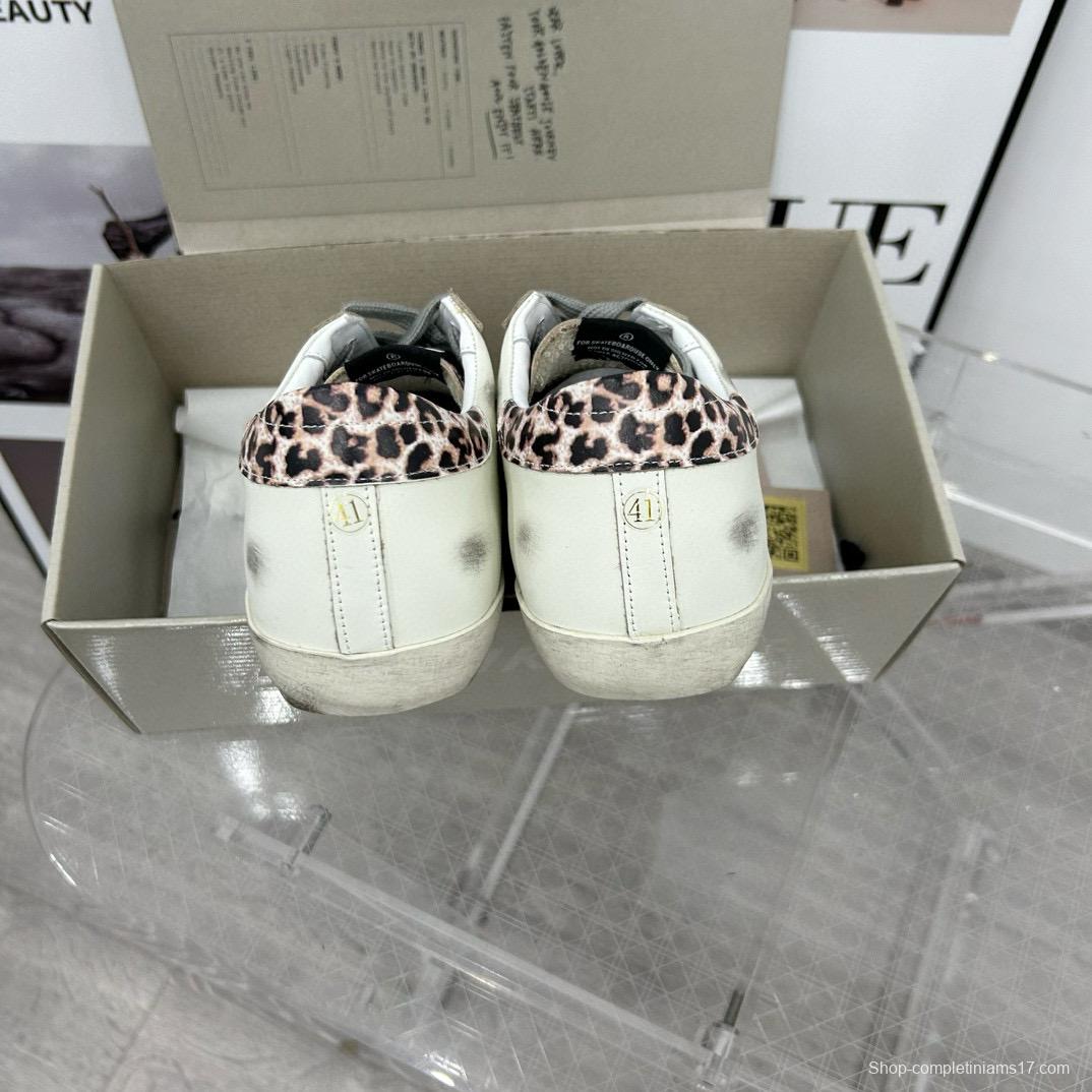 2025 Women GGDB White Black Leopard Print Leather Sneakers