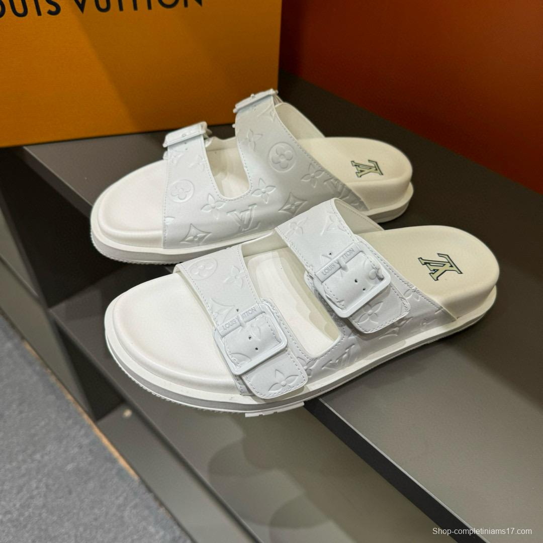 2024 Slippers Louis Vuitton White Leather Slippers