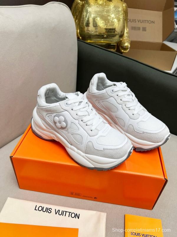 2025 Women Louis Vuitton White Leather Mesh Running Sneakers LY00340
