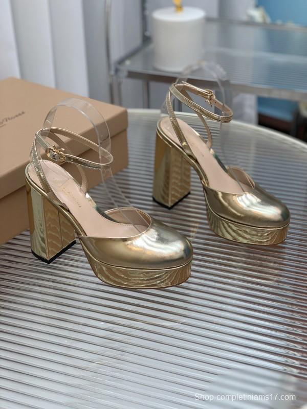 2025 Women Gianvito Rossi Gold Patent Leather Platform Sandals