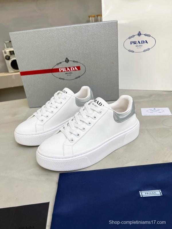 2024 Unisex Prada White Silver Leather Sneakers MJ00310