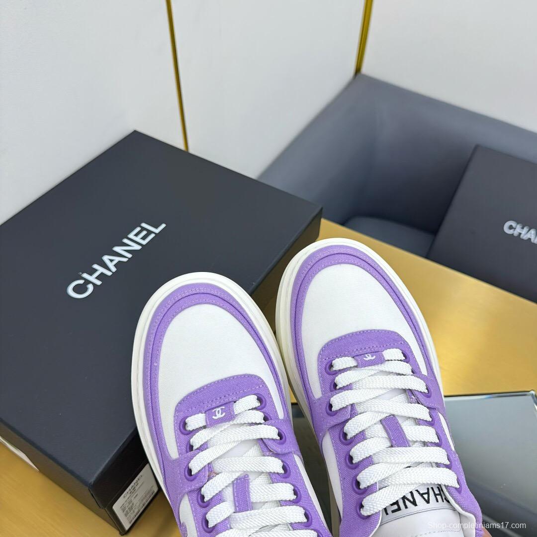 2025 Women Chanel Purple White Leather Canvas Sneakers