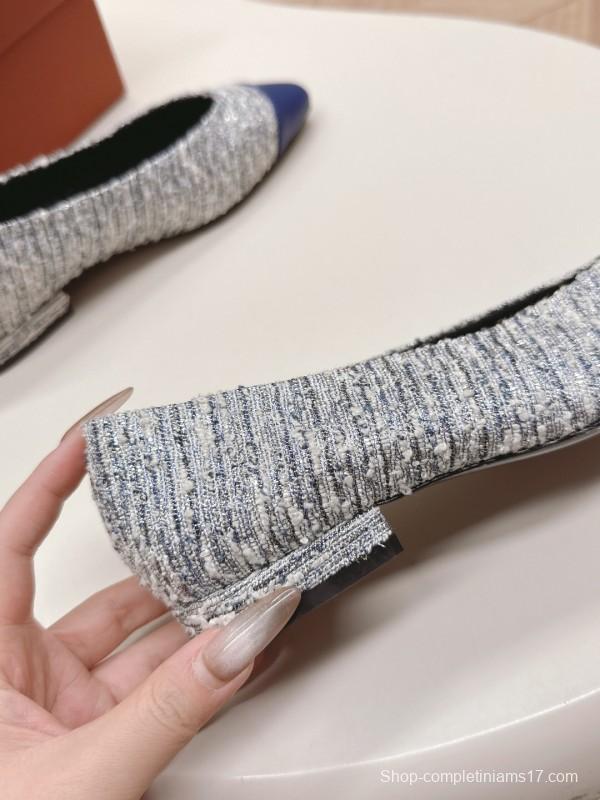 2025 Women Le Parmentier Grey Blue Knitted Leather Loafers