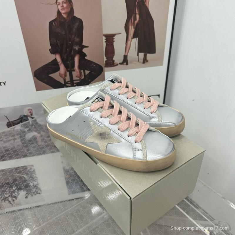 2025 GGDB White Silver Beige Leather Suede Star Sneakers Mule