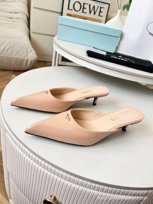 2025 Women Prada Pink Patent Leather High Heel Slip-On LY
