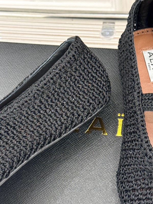 2025 Women AlAIA Black Woven Leather Mary Jane KFY00310