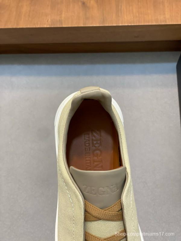 2024 Unisex Ermenegildo Zegna Beige Leather Fabric Sneaker MJ00280