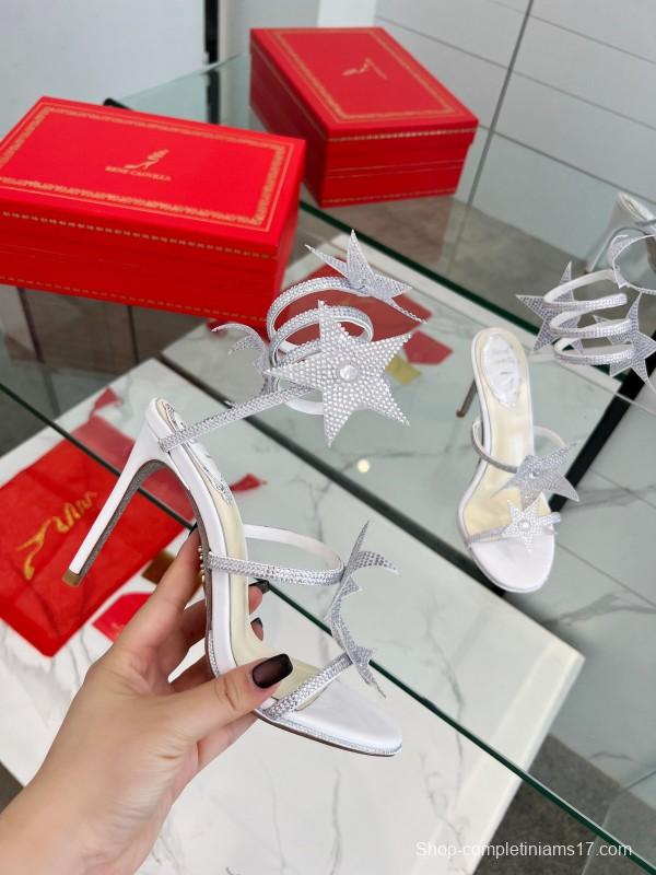 2025 Women RC Silver Crystal Satin High Heel Star Pattern LY00340