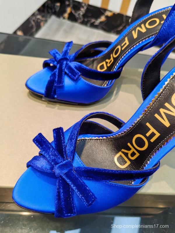 2025 Women TOM FORD Blue Velvet Satin High Heel Slingback KFY00300