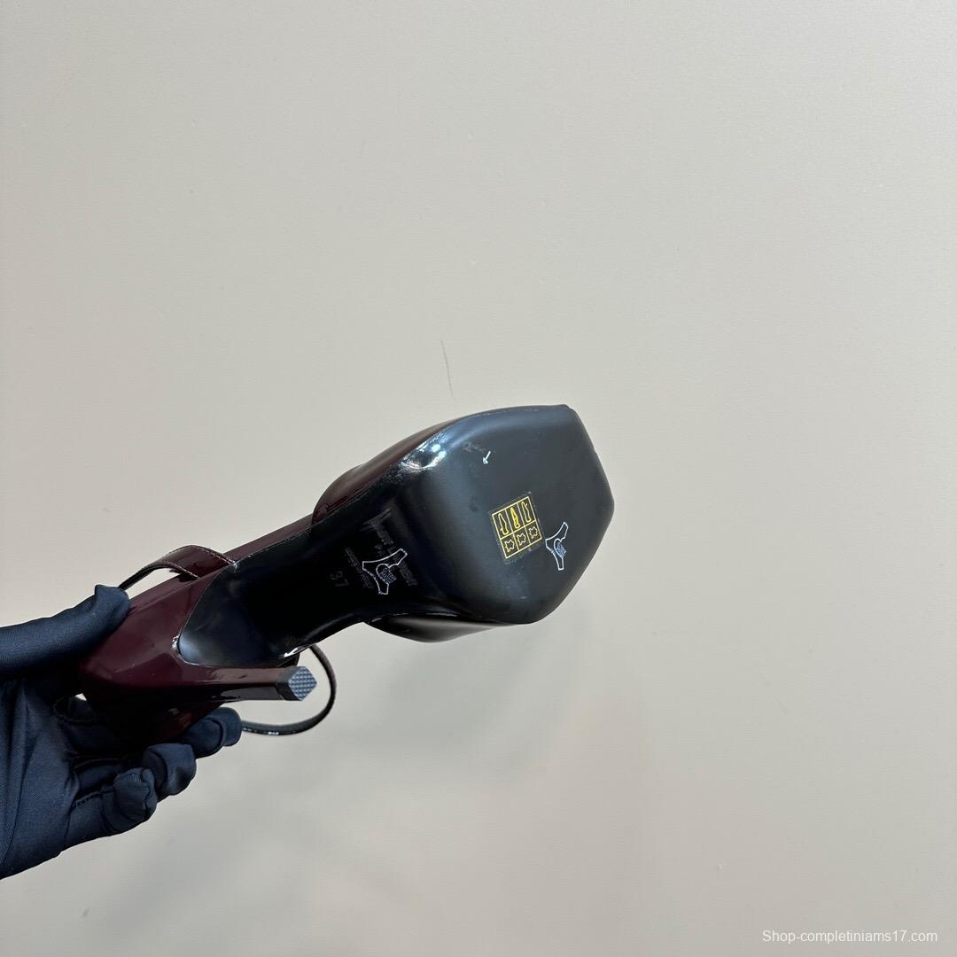 2025 Women Yves Saint Laurent Burgundy Patent Leather Slingback Heels