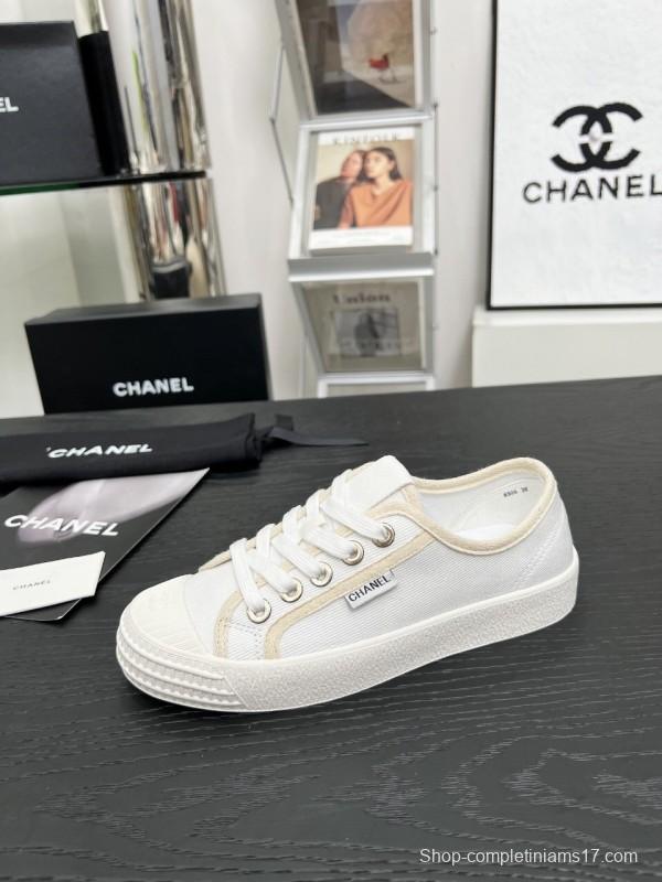 2025 Women Chanel White Canvas Casual Sneakers LY00230