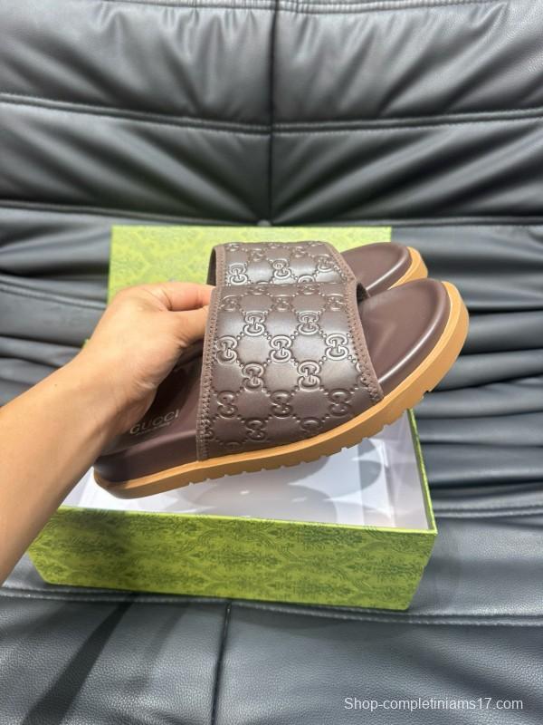 2024 Gucci brown leather Slippers MJ00200