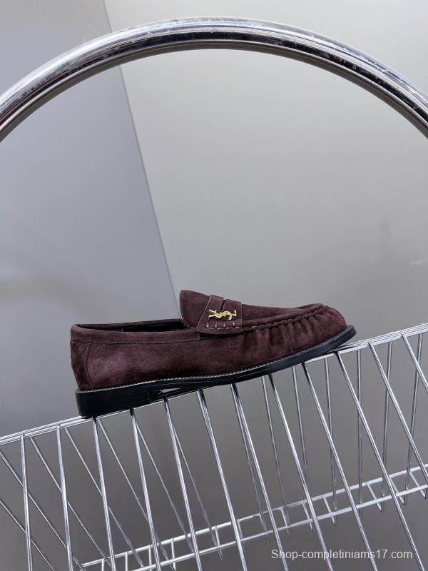 2025 Women Yves Saint Laurent Dark Purple Suede Loafers KFY00350