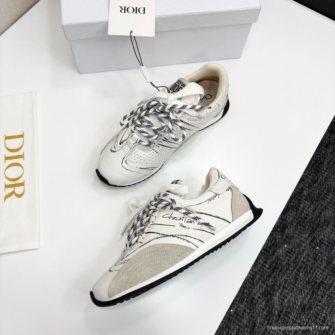 2025 Unisex Dior White Beige Leather Mesh Sneakers LY00300