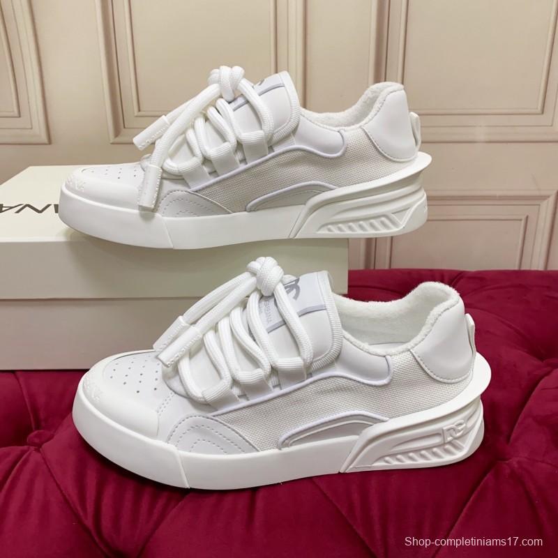 2025 Unisex Dolce & Gabbana White Leather Mesh Sneakers