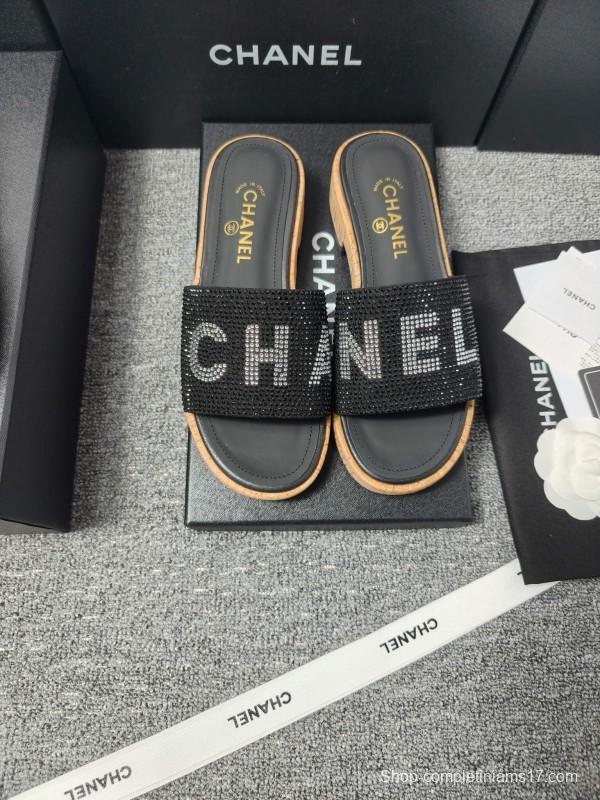 2025 Slippers Chanel Black Fabric Women Slippers