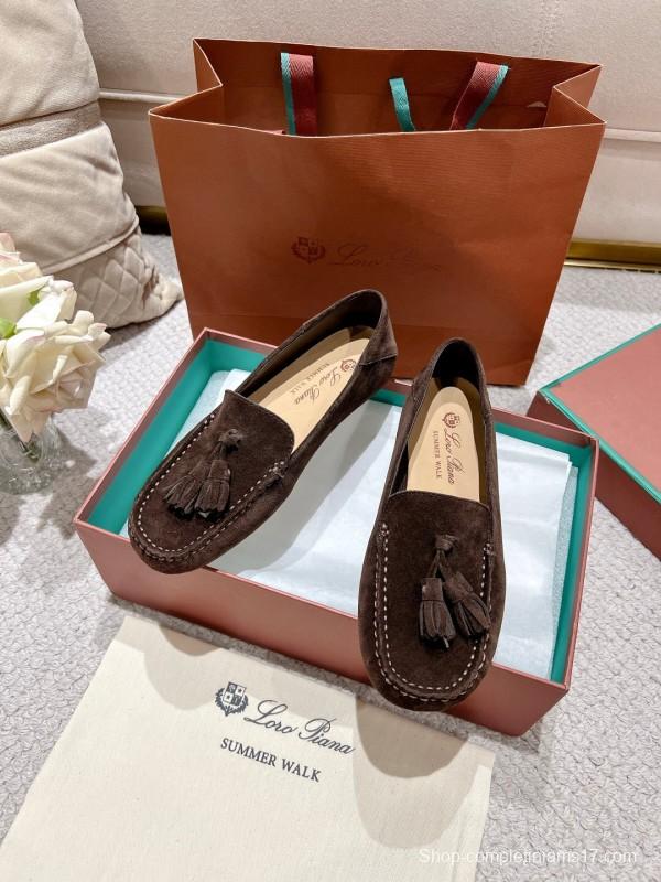 2025 Women Le Parmentier Brown Suede Loafers Tassel LY00291