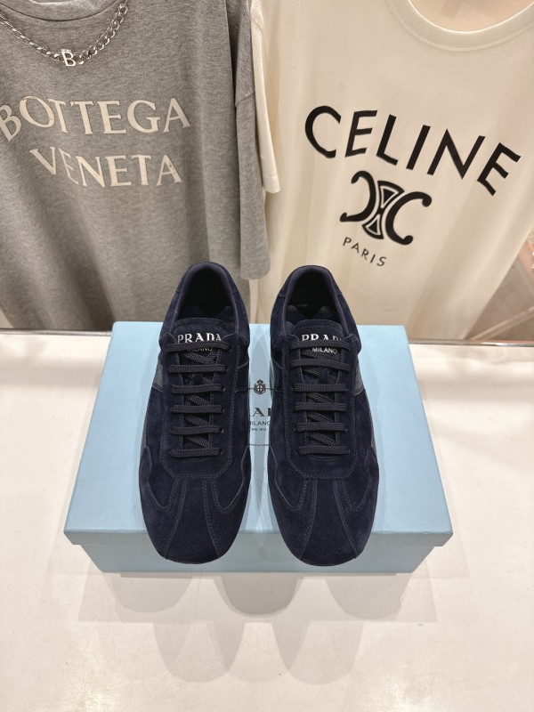 2025 Unisex Prada Navy Blue Suede Casual Shoes KFY00300