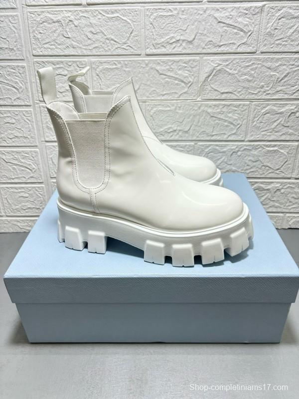 2024 Women Prada White Leather Chelsea Boots MJ00380
