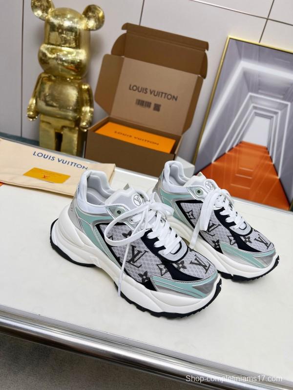 2025 Women Louis Vuitton White Black Mint Leather Mesh Sneakers LY00340