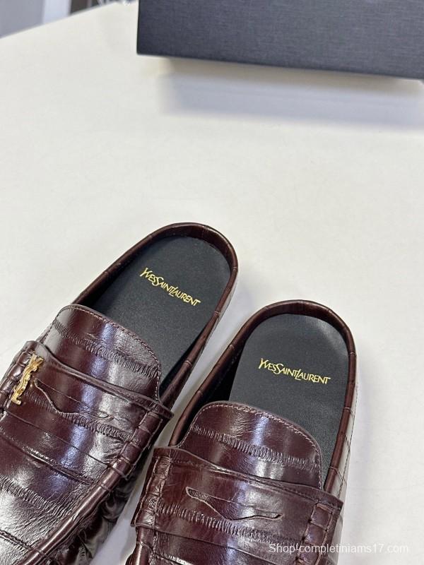 2025 Women Yves Saint Laurent Dark Brown Leather Loafers